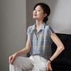 SOFSIL Women's Retro Plaid Silk Blouse