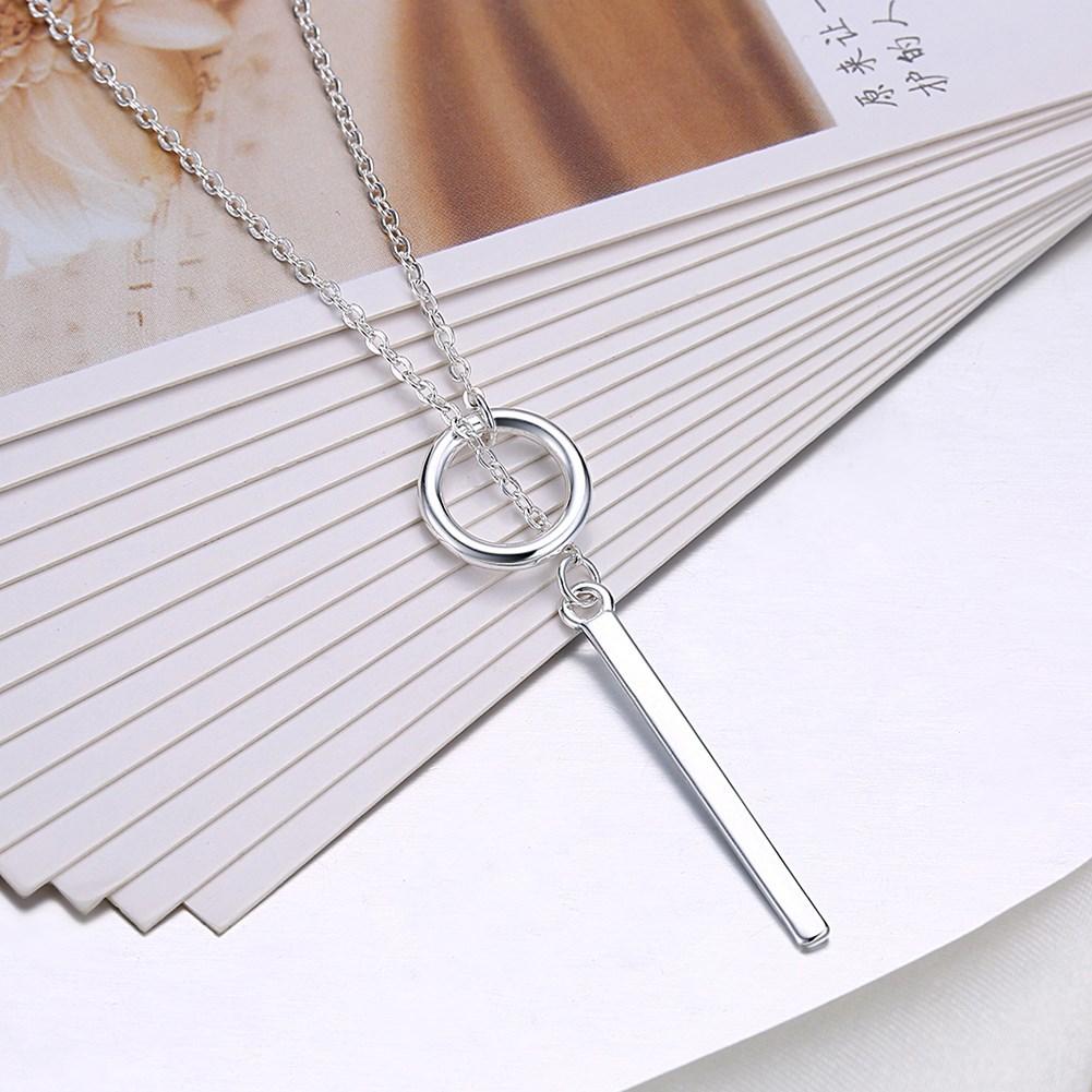 Collier pendentif en argent sterling 925 avec barre circulaire et pendentif long pour femme