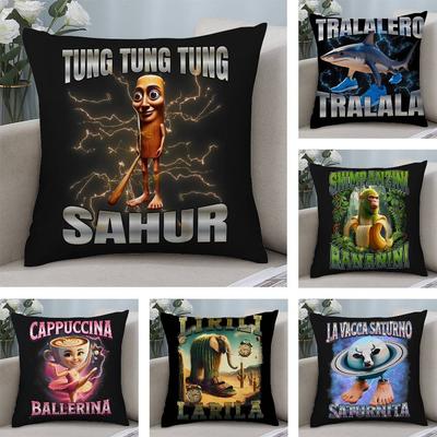 Italian Brain Rot Meme Tralalero Tralala Pillow Case Sofa Short Plush Double-sided HD Printing Room Home Office Cushion Cover