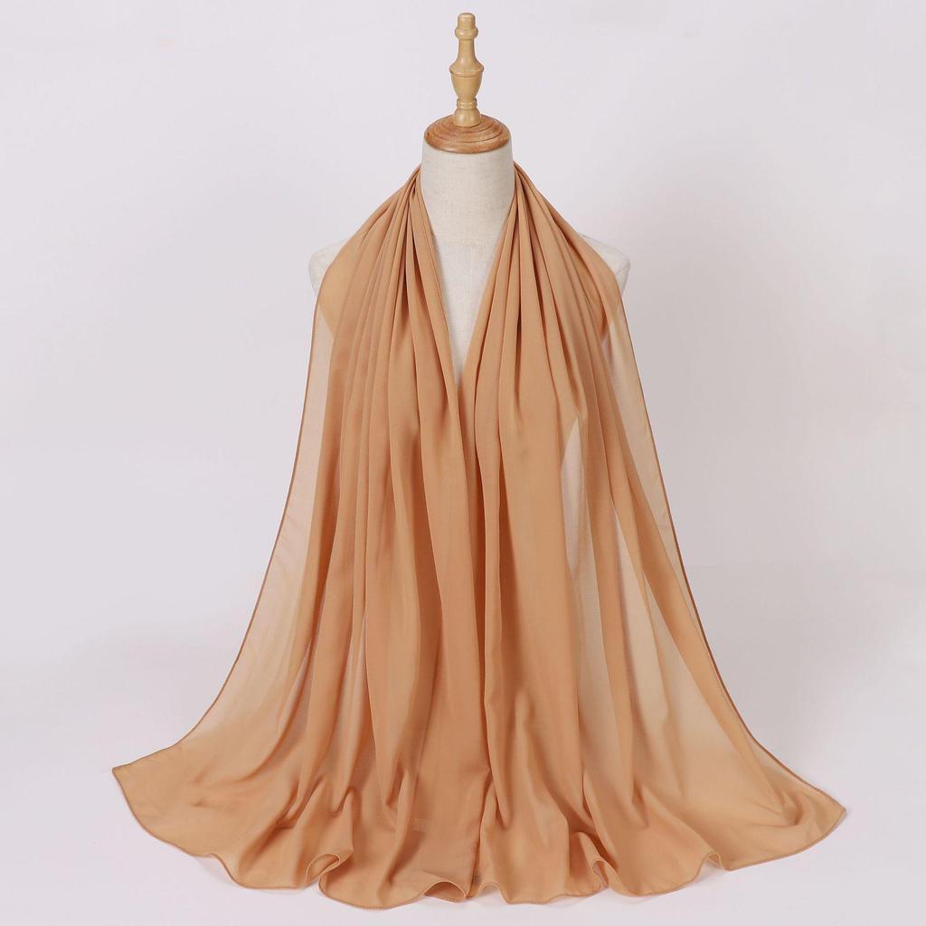 Ethnic Pearl Chiffon Hijab Scarf - Single Color, Long Style for Middle East & Africa