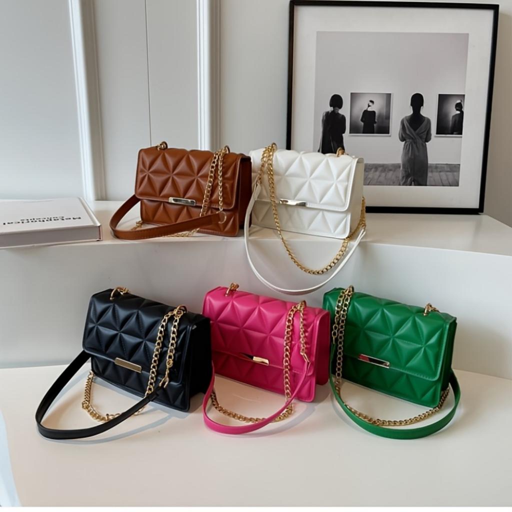 Ladies, Crossbody Bag, Adjustable, Gold Chain Shoulder Strap, Magnetic Buckle Closure, Multifunctional Clutch, Handbag