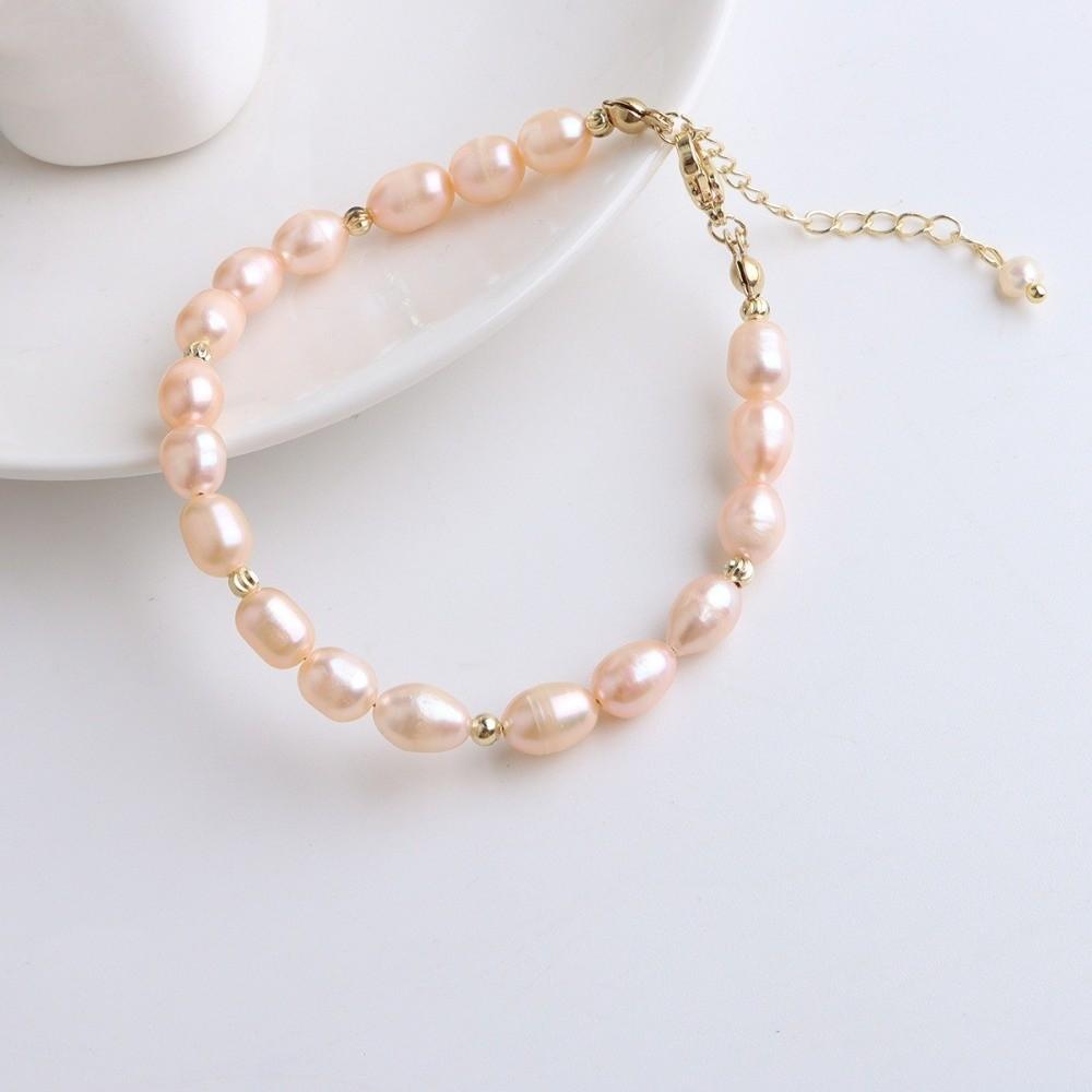 Small Rice Pearls Rice Pearl Strand Bracelets Adjustable Chain Beaded Strand Bracelets Women