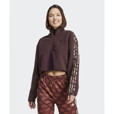 Animal Print Fleece Cropped Half Zip Top   Brown Iy5010