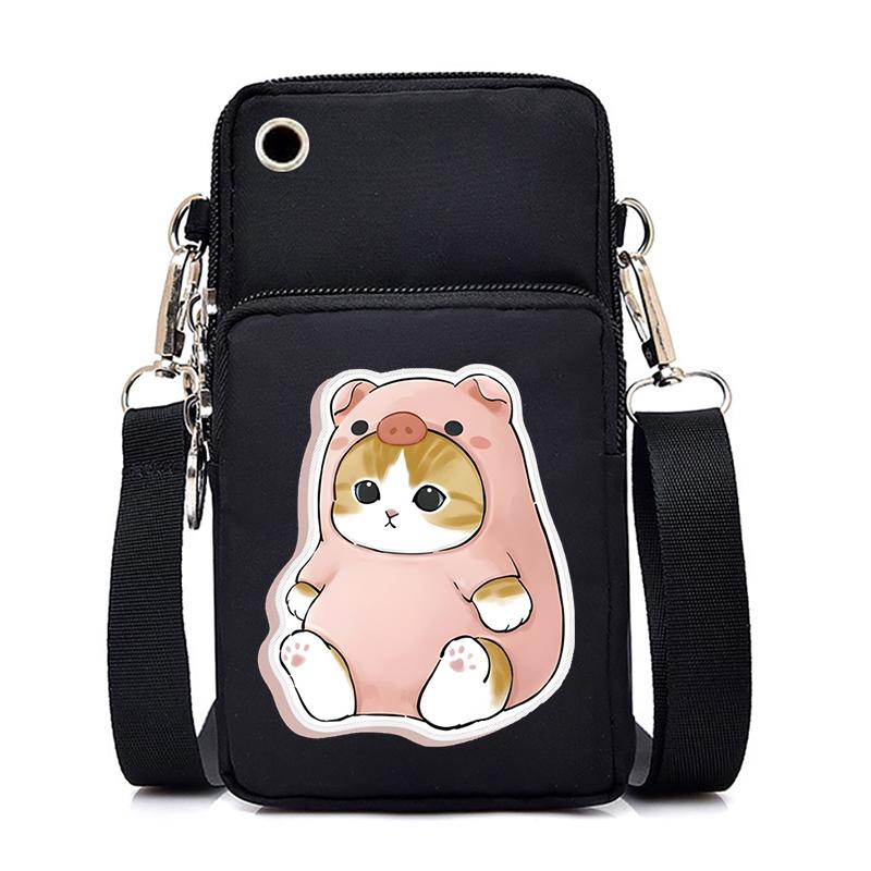 Morsom Anime Cat Liten Messenger Bag Hengende Neck Mynt Veske Vertikal Håndveske Kvinner Mobiltelefon Vesker Cartoon Small Crossbody Bag