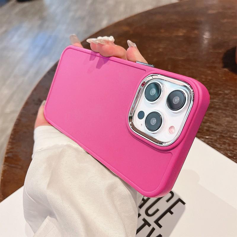 Suitable for Apple 17PRO Simple Solid Color Metal Photo Frame 15 Mobile Phone Case IPhone 16 XR Protective Case 14 Soft