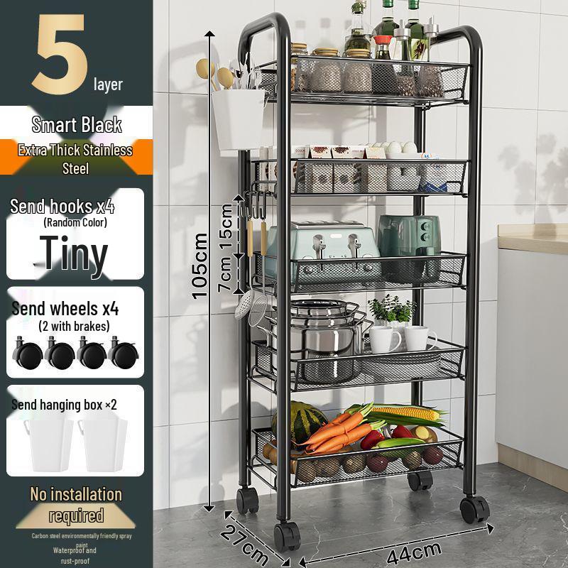 Multi-Layer Kitchen Storage Rack with Wheels for Microwave and Vegetables