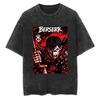2026 Berserk Guts Anime Print Vintage Washed Adult T Shirt Men Black Distressed Short Sleeve Casual Tees