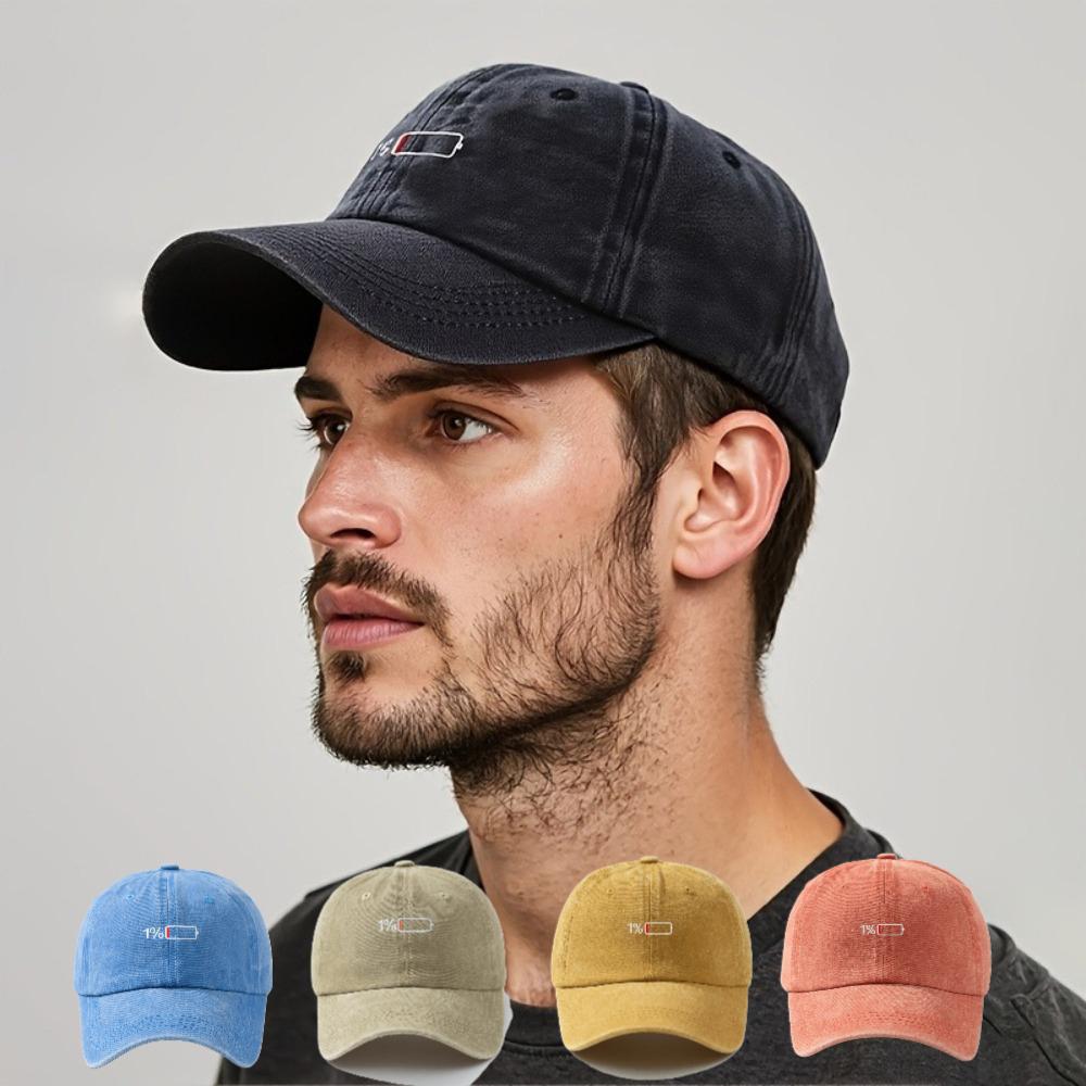 1pc Men's Washed Printed Baseball Cap,battery Display Printing,outdoor Leisure Windproof Sun Cap,suitable for Daily Wear,party