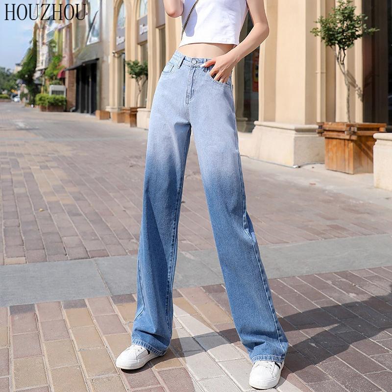 HOUZHOU Denim Pants Women Korean Casual 