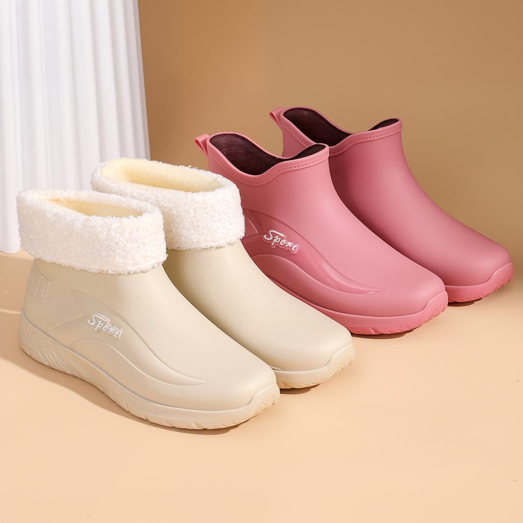 Winter Velvet Sports Version Short Rain Shoes Women's Fashion Outer Wear Men's Non-slip Rubber Shoes Fishing Men's Warm Shoes