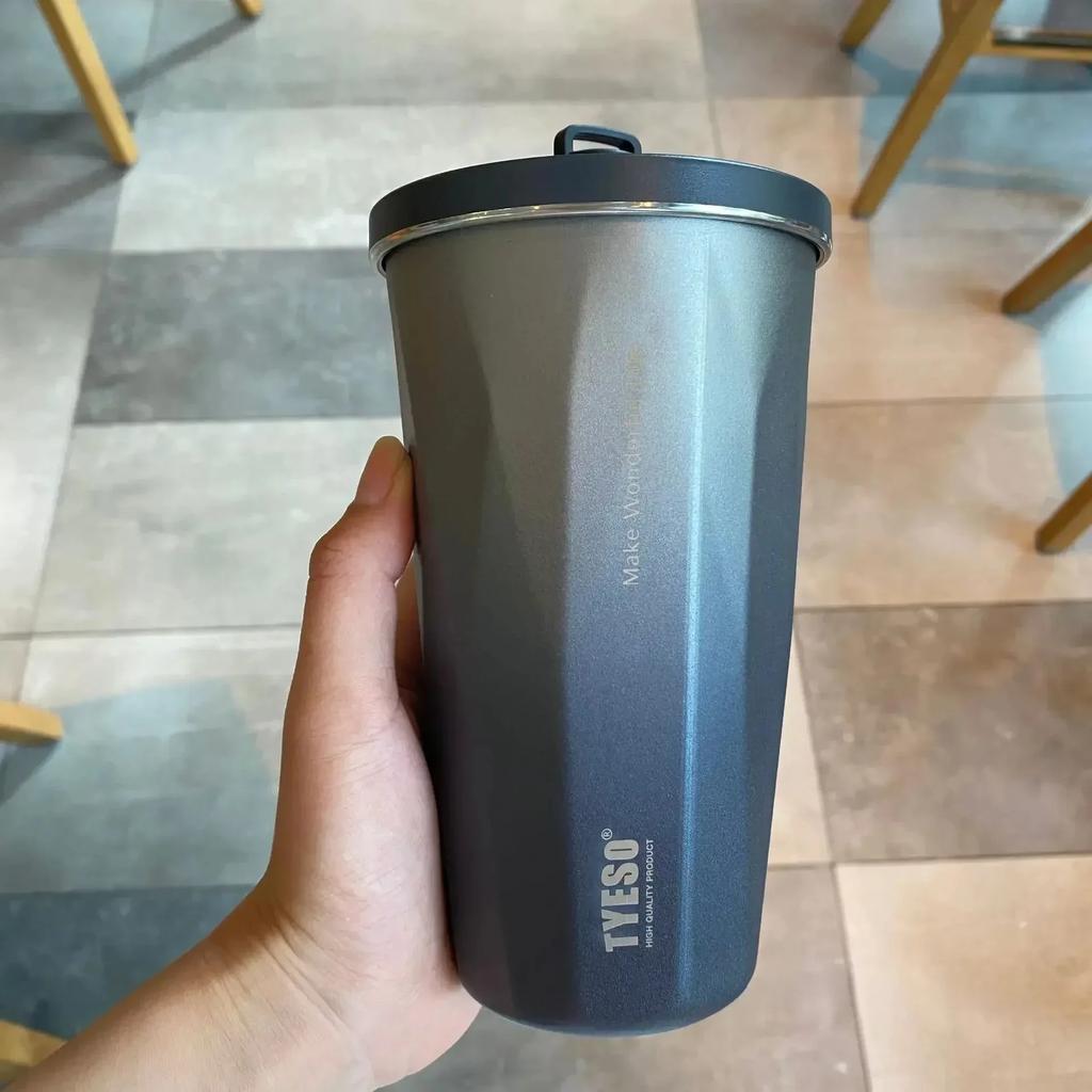 Tyeso 600ML Stainless Steel Coffee Cup With Straw Gradient Color Insulated Water Bottle Car Thermos Mug Cold Drink Vacuum Cup