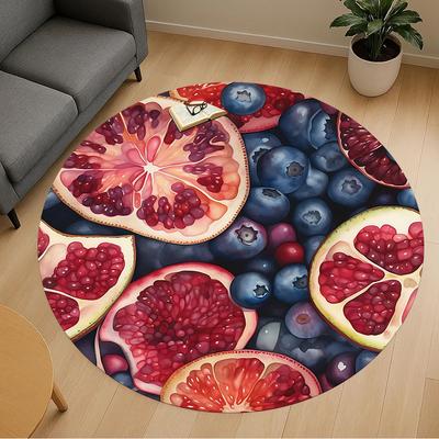 1pc Pomegranate, Blueberries Round Chair Mat Area Rug - Non-Slip, Floor Mat for Office, Bedroom, and Indoor Decor C1125843