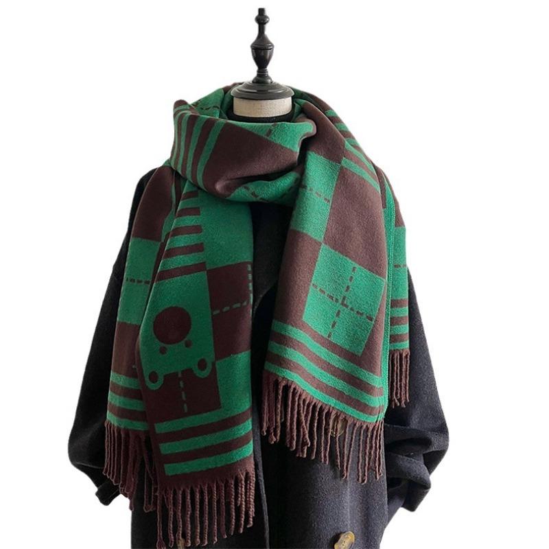 Imitation Cashmere Plaid Bear Scarf Women's Winter Warm Versatile Thickened Scarf New Shawl