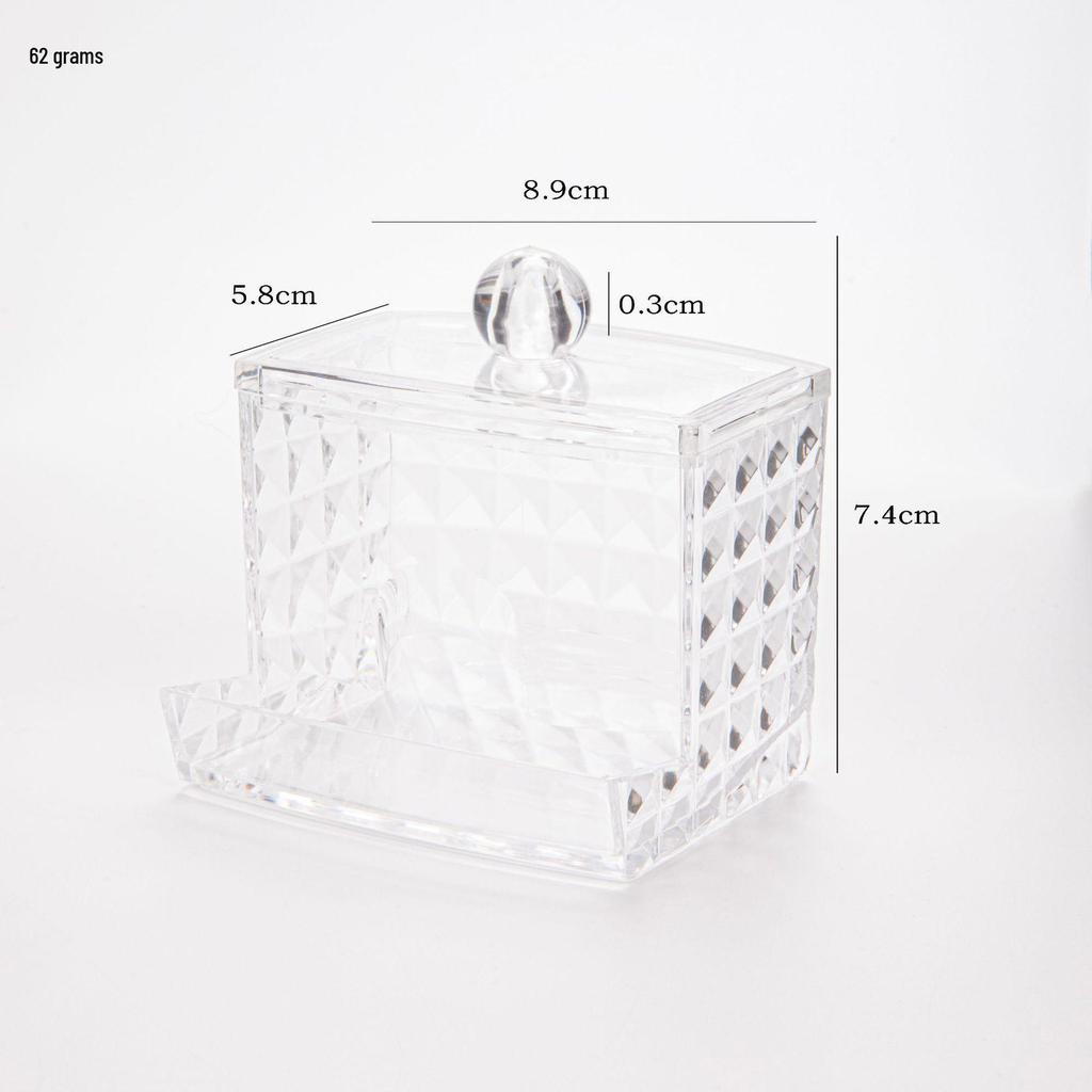 Suport transparent pentru bețișoare de bumbac cu model de diamant - capac din bambus, cutie rotundă portabilă pentru depozitarea cosmeticelor