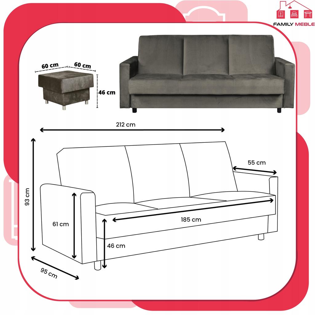 Sofa Corner Sofa Alicja with Pouf Sofa Sofa Bed Family Meble Graphite
