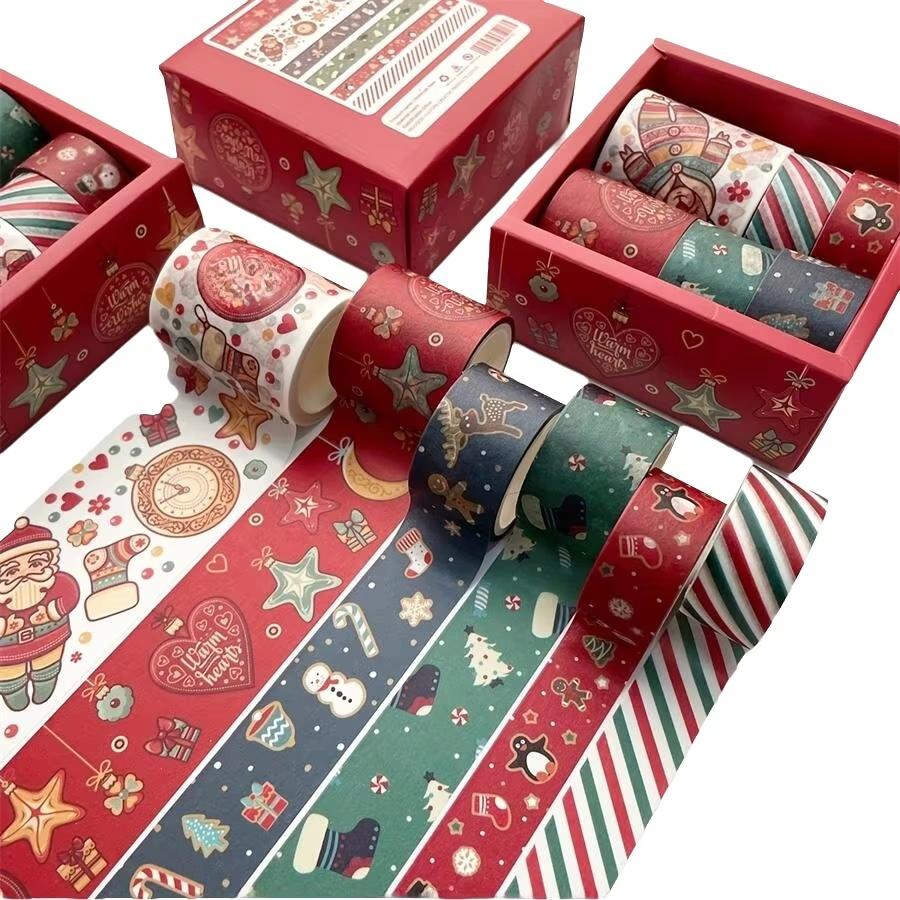 6 Pcs Creative Christmas Gifts and Paper Tape, Planner Tape, Christmas Decoration Materials, and Cute Christmas Supplies