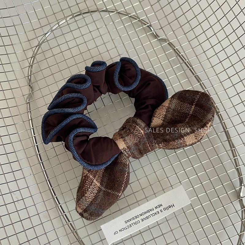 Dongdaemun Plaid Leopard Print Bow Hair Tie - Versatile Autumn/Winter Accessory