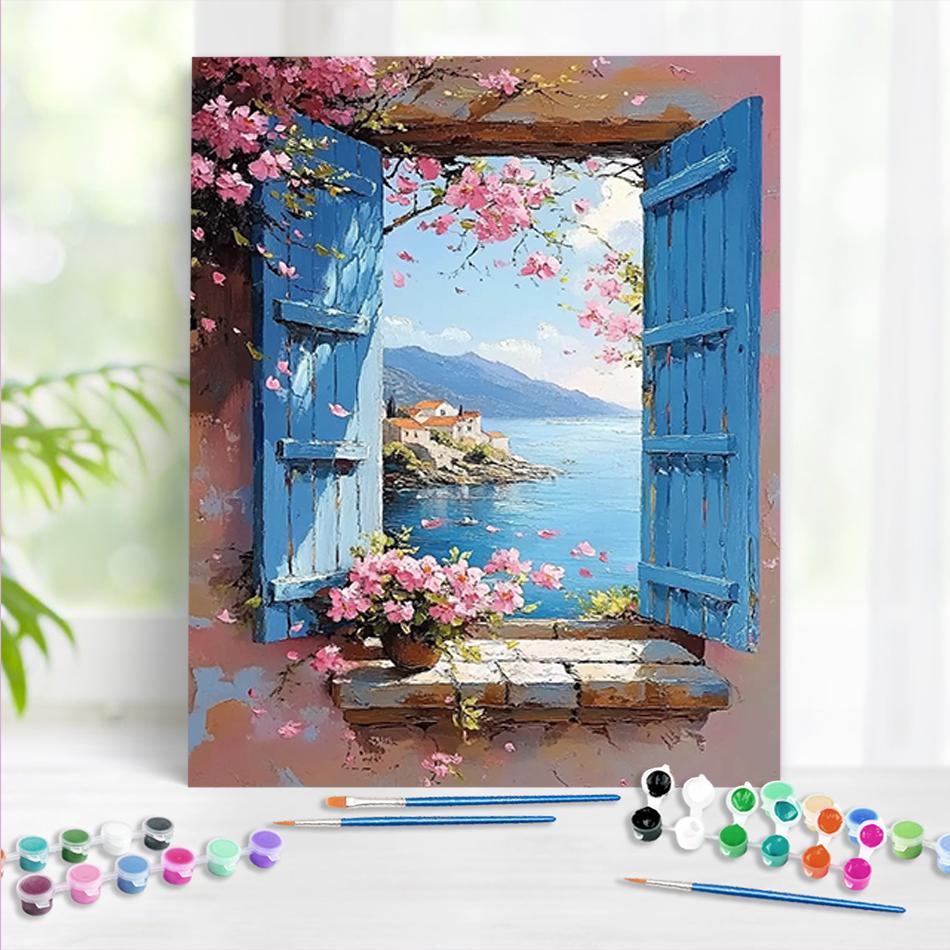 

1 шт. Набор для рисования по номерам «Сделай сам» Окно Река Раскрашивание по номерам Подарок ручной работы Настенное украшение Живопись 40x50 см/16x20 дюймов Без рамы 40x50cm NO Frame
