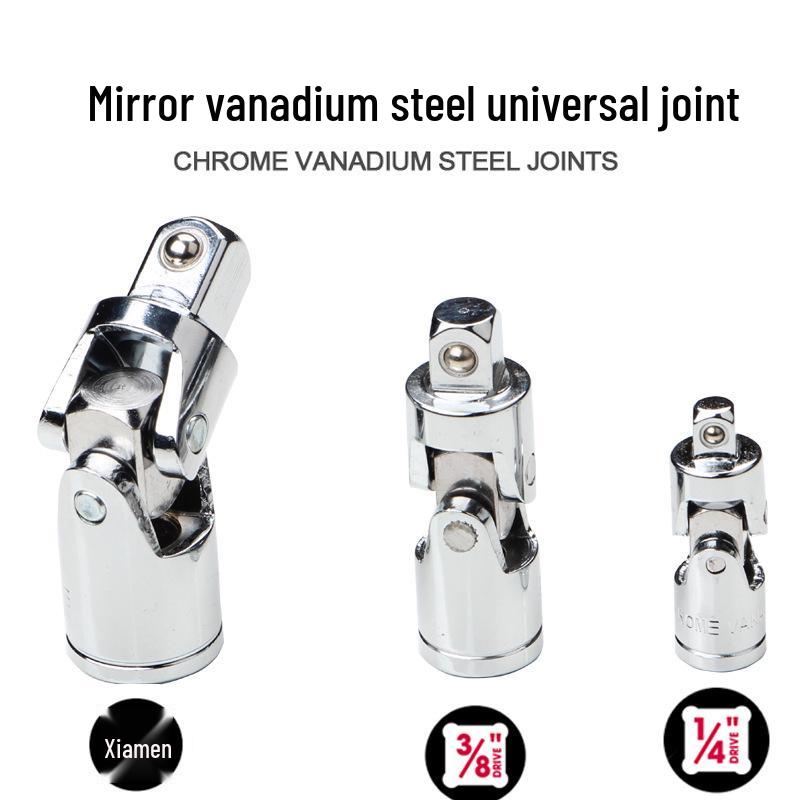 Chrome Vanadium Steel Universal Joint Socket Wrench for Auto Repair - Large, Medium, and Small 1/4 (6.3MM) Universal Joint