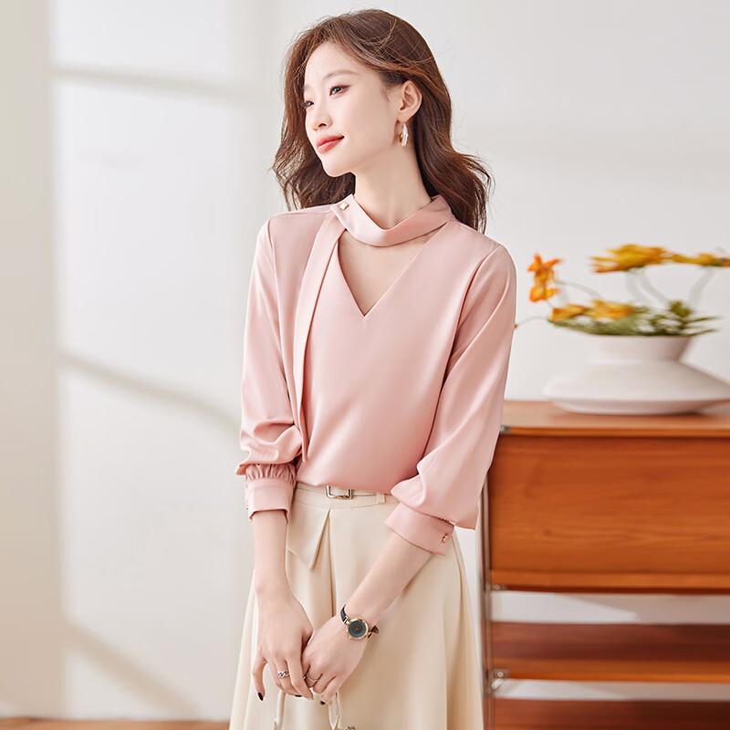 Women s French Style V-Neck Chiffon Ribbon Tie Shirt S