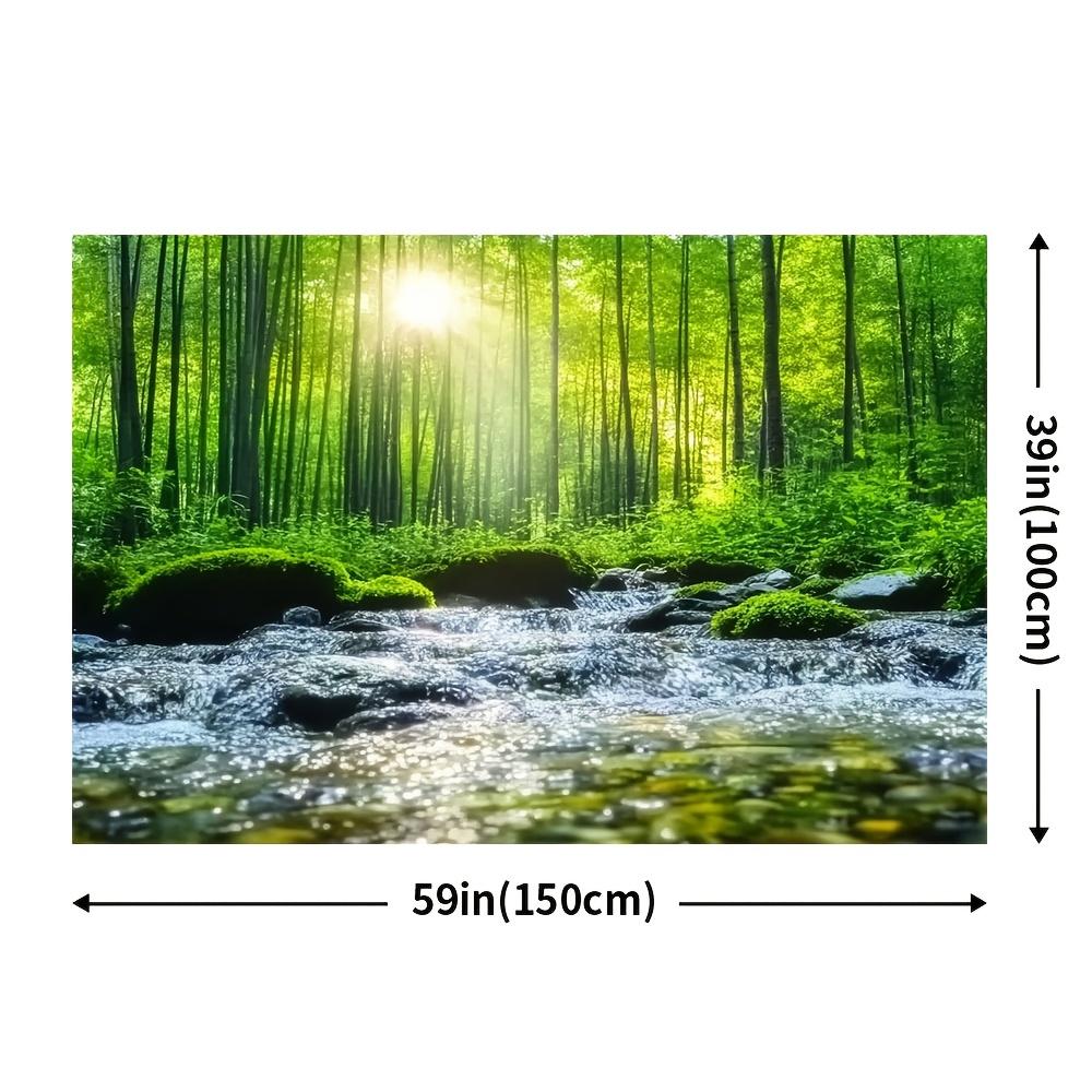 1 Piece Dense Forest Morning Sunrise Photography Background - Reusable Vibrant Green Trees and Stream Scenes