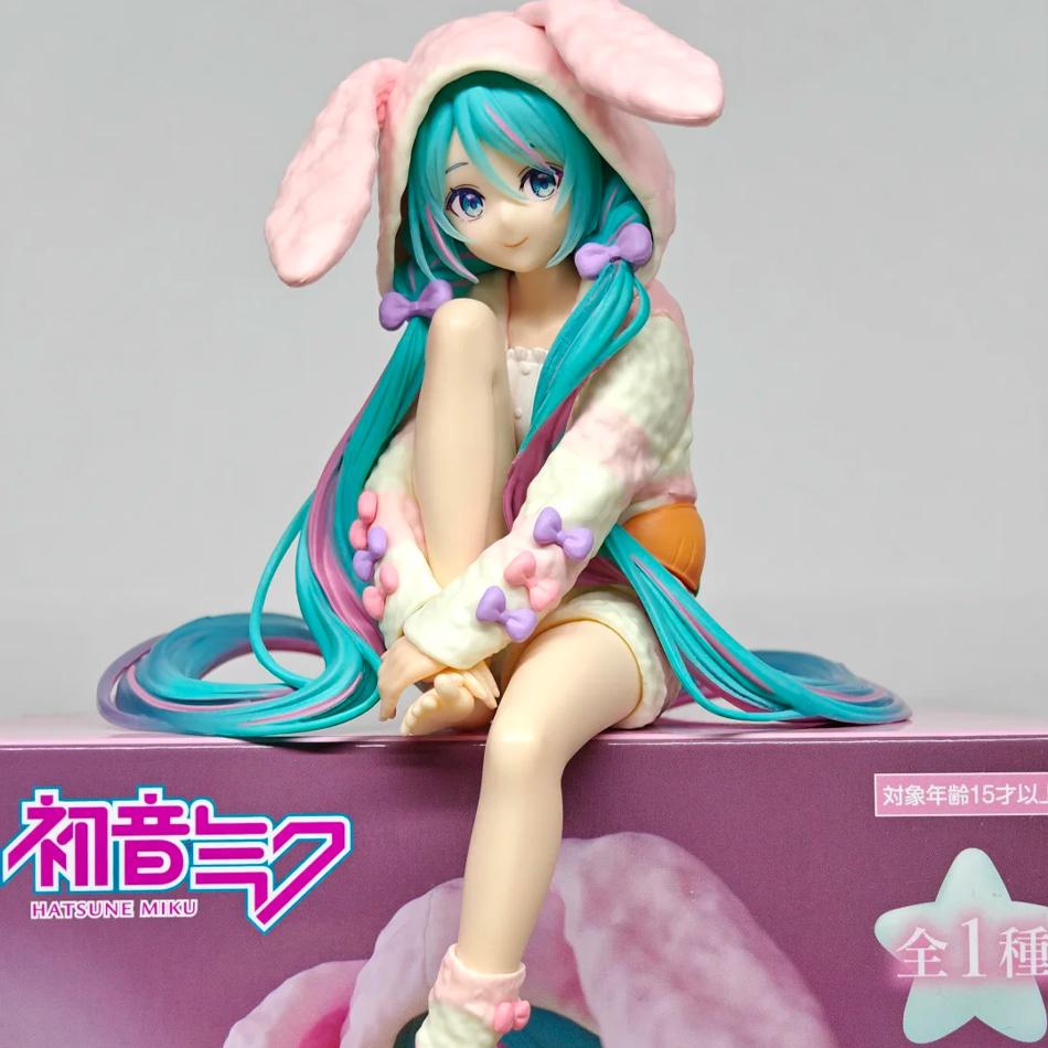 15CM Anime HATSUNE MIKU Figure Noodle Stopper Figure Rabbit Ear Pajamas Model Toy Doll Aciton Figure Collection Gifts PVC