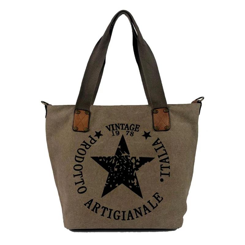 

Large Casual Canvas Women Shoulder Bag Fashion Tote Pentagram Printing Handbag Ladies Vintage Style Female Shopping Bags
