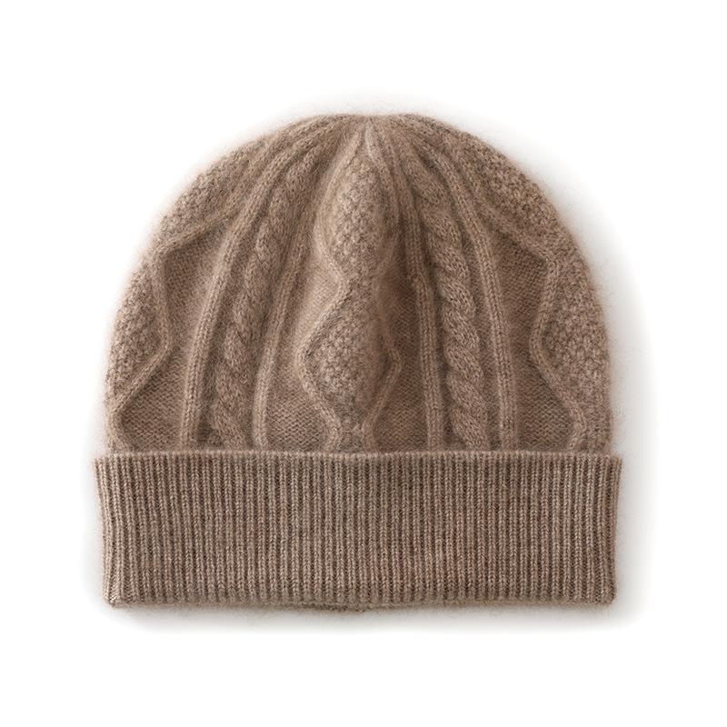 2024 Autumn/Winter Pure Cashmere Rhombus Knit Hat with Ear Protection - Versatile and Warm.