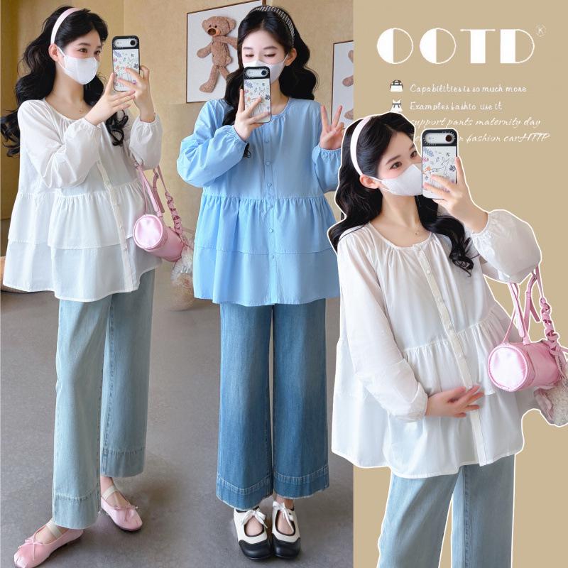 2026 Spring Korean Maternity Ruffle Patchwork Doll Shirt Large