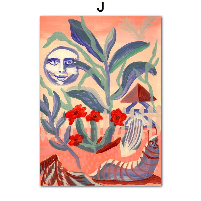 Retro Mountain Flowers Abstract Gallery Colorful Posters And Prints Wall Art Canvas Oil Painting Pictures For Living Room Decor
