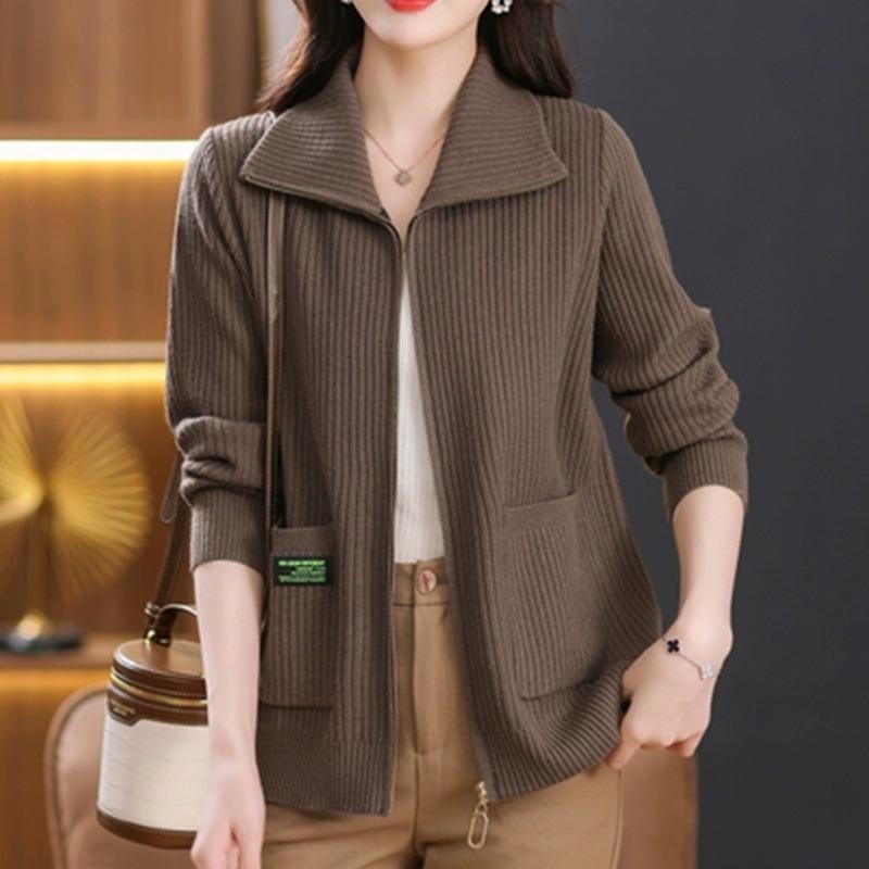 New coat women's loose sweater shawl lapel knitted zipper cardigan with spring and autumn large size thick