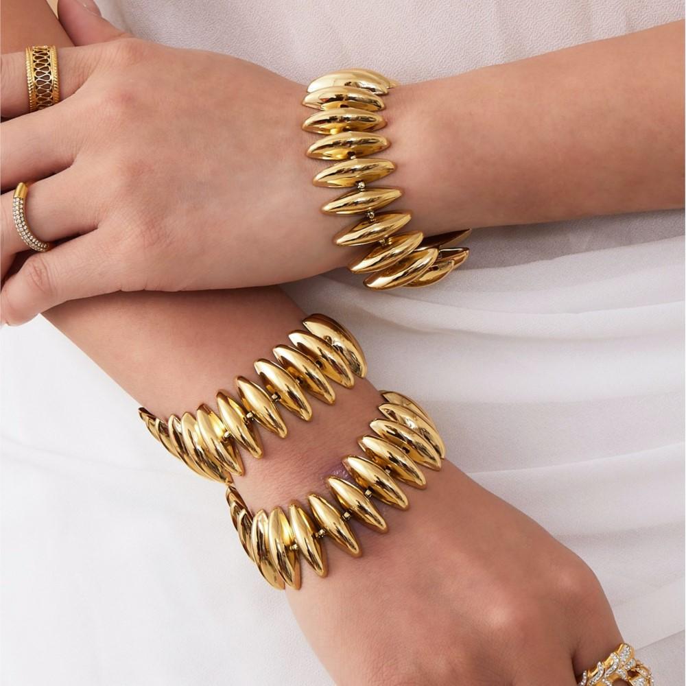 Chunky Choker Necklace Bracelet Set In Stainless Steel 18k Gold Plated Shuttle Beaded Thick Short Necklaces Bracelets For Women