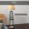Two-Tier Metal and MDF Floor Lamp with Fabric Shade. 42x166cm. Black and Brown