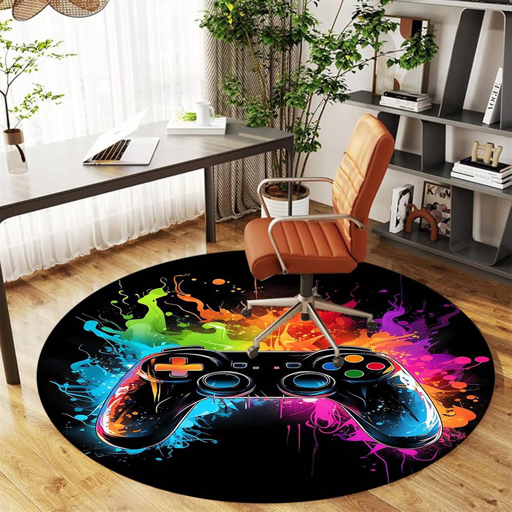 1PC Gaming Controller Round Chair mat Area Rug - Non-Slip, Floor Mat for Office, Bedroom, home decor Christmas Gift c0528001