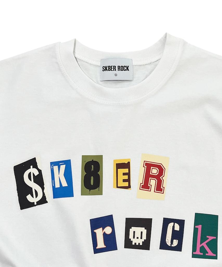 SK8ER ROCK Collage Pop Logo T-Shirt ((White))