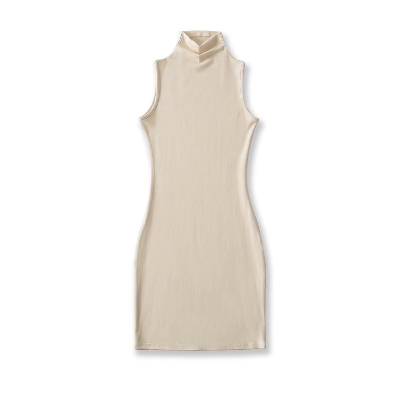 Women's Sleeveless Bodycon Dress: Retro, Mature Style, Stretchy, Slim-Fit, High-Neck, Sexy Short Skirt
