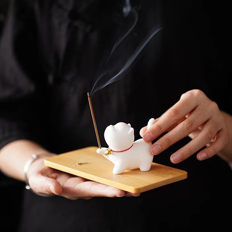 Cute Cat Buddhism Line Incense Plate Incense Burner Stick Holder Sandalwood Coil Base Temples Yoga Studios Home Decoration