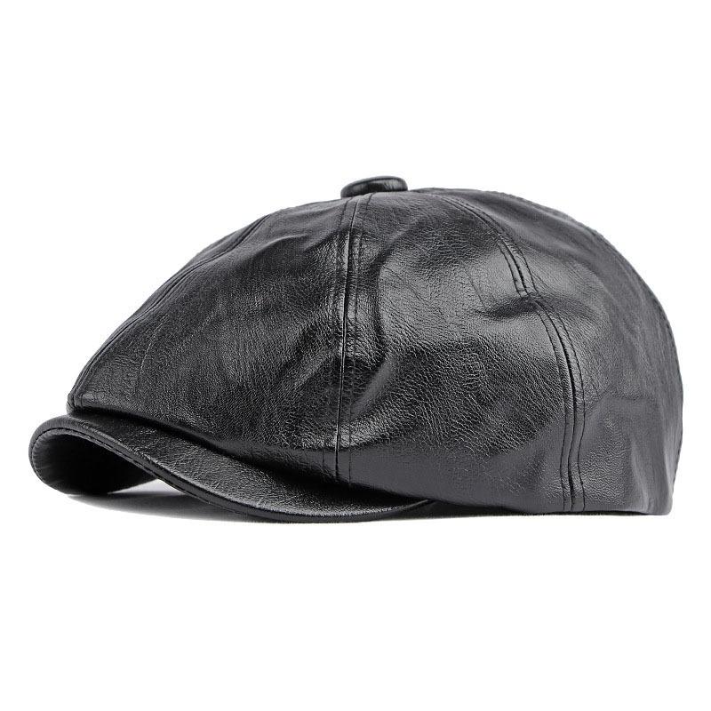 Menns Peaky Blinders Hat Dame Retro PU Leather Flat Cap Beret Newsboy Cap