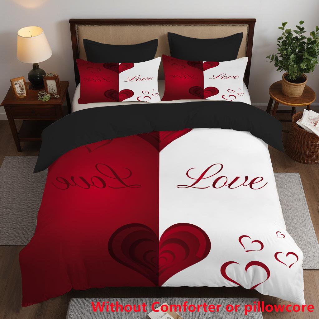 Three-Piece Valentine'S Day Two-Color Love Digital Printing 3D Quilt Cover, Bedding Home Textile Three-Piece Set