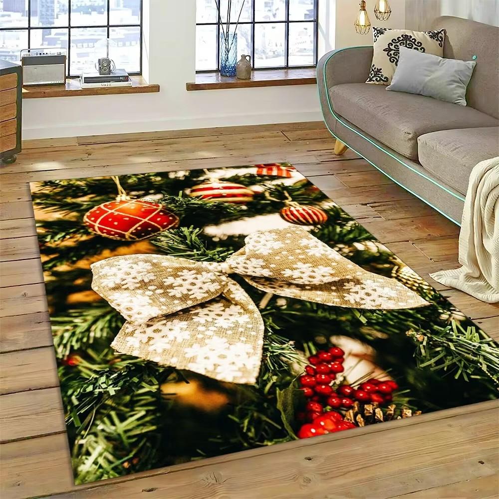 3D Fröhlicher Weihnachtsbaum Weihnachtsmann Cartoon Bereichsteppich Groß, Teppich für Zuhause Wohnzimmer Sofa Fußmatte Dekor, Kinder Rutschfeste Bodenmatte