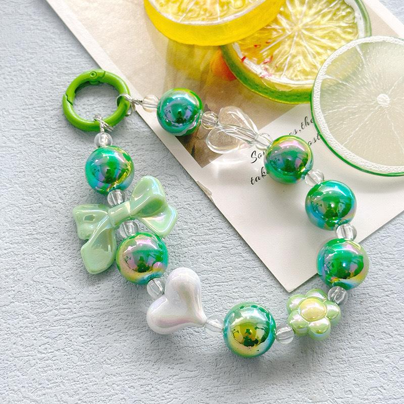 Color Plated Color Flower Beaded Mobile Phone Chain Creative Bow Car Keychain Earphone Bag
