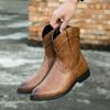 High Quality Casual Leather Boots Men Trend Western Cowboy Boots Shoes Male Outdoor High Top British Men's Boots Comfortable