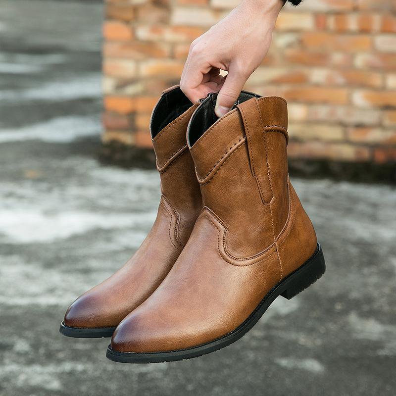 Vysoce kvalitní ležérní kožené boty Pánské Trend Západní Kovbojské boty Obuv Pánská Outdoorové Vysoké šněrovací Britské Pánské boty Pohodlné