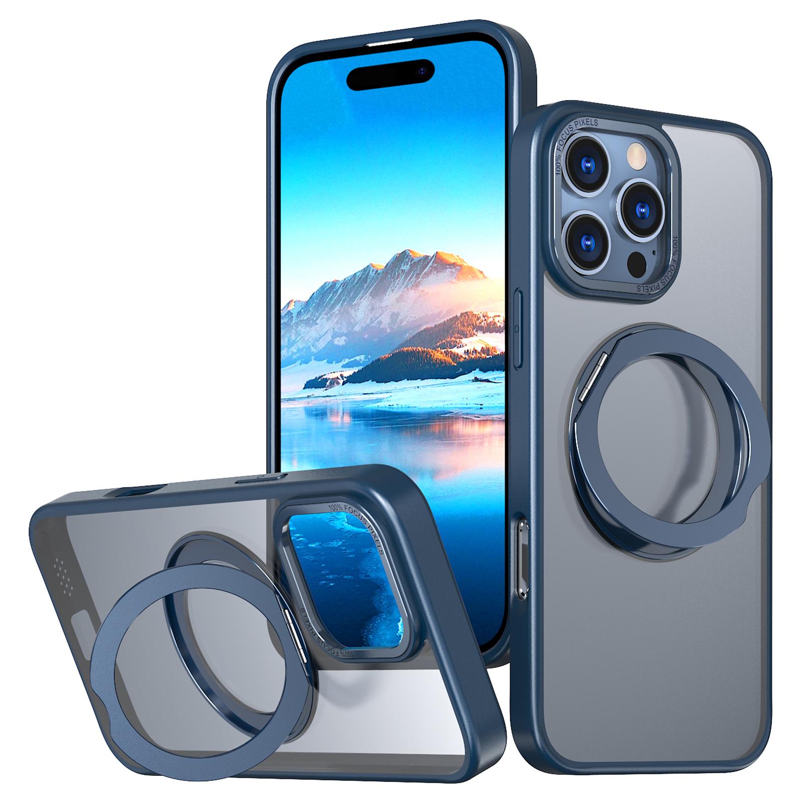 

For iPhone 16 Pro Max Magnetic Case TPU+Acrylic Kickstand Phone Cover Navy Blue