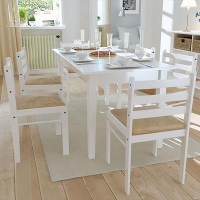 Vidaxl Dining Chairs, 6 Pcs, White, Solid Wood and Velvet