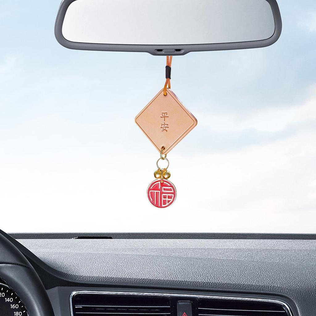 Rearview Mirror Pendant Leather Car Feng Shui Blessing Dangle Ornament for Car Interior Decoration