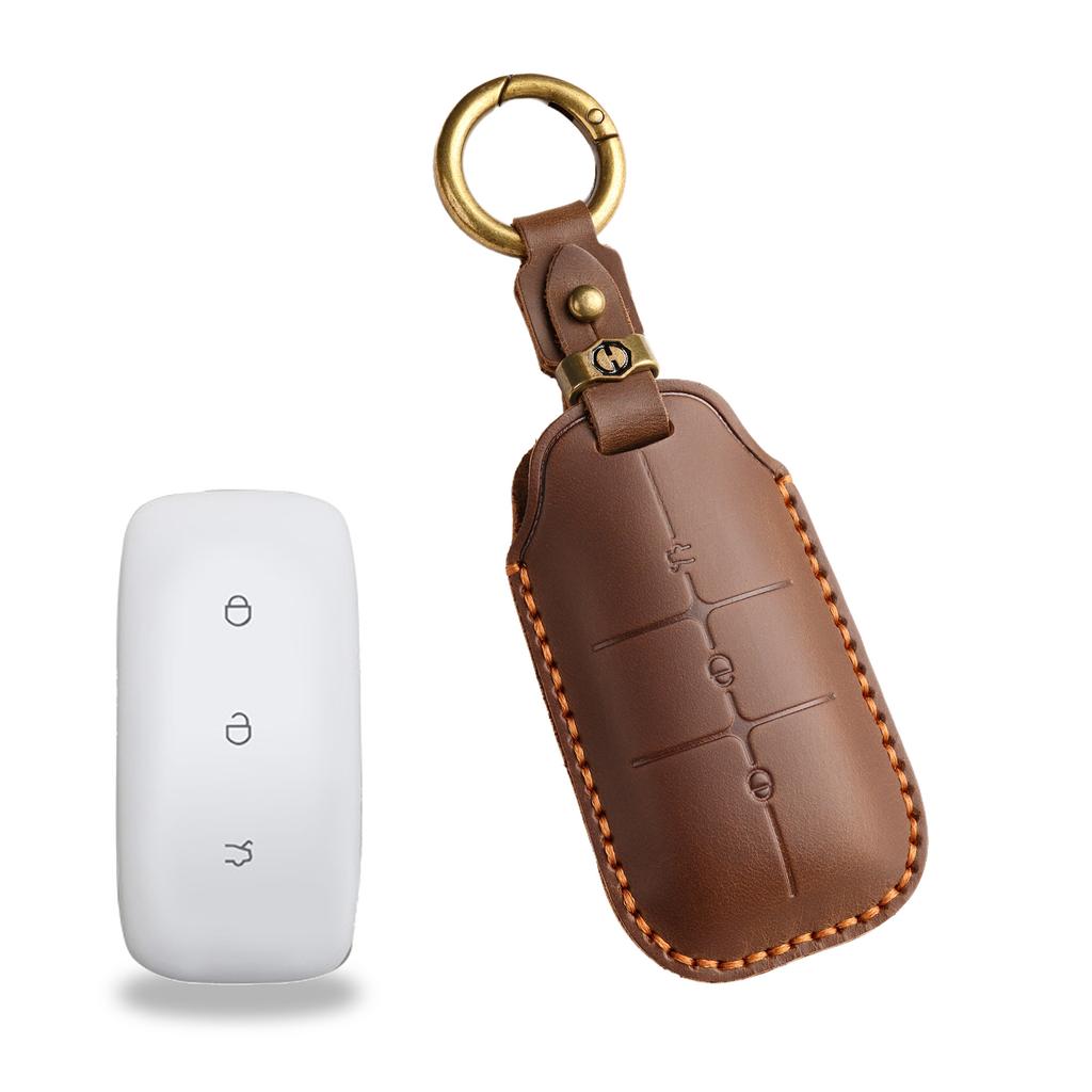 Retro Key Cover Is Suitable for Geely Xingyue Car Boyue Pro Shell Buckle Handmade Leather Key Protection Bag