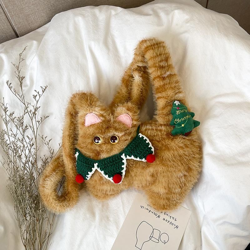 Niche design cute plush bag autumn and winter super cute cat messenger bag women's new shoulder armpit bag