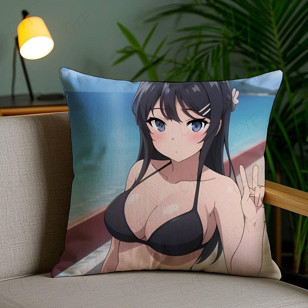Sexy Anime M-Mai Sakurajima Pillow Case Custom Printed Brushed Fleece Pillow, Baby Skin-Touch, Eco-Friendly Dye-Sublimation Cush