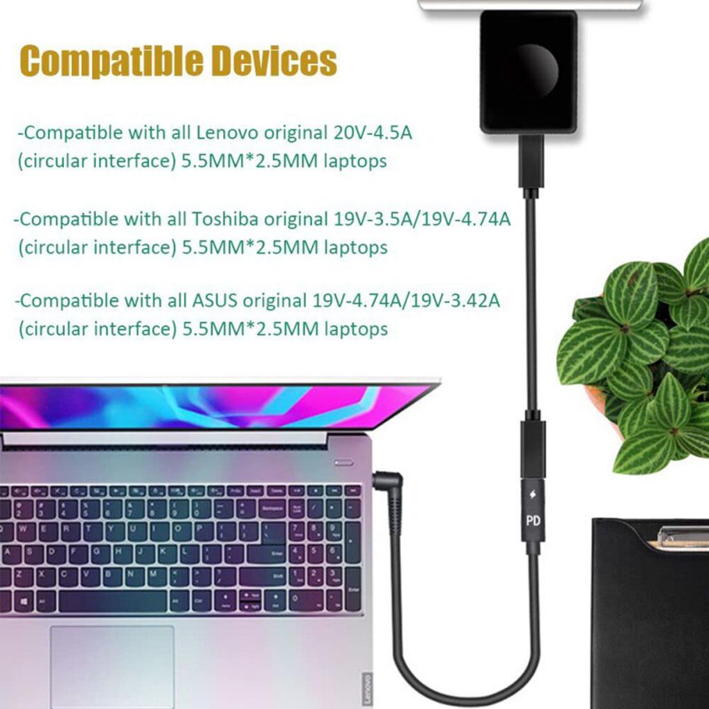 TypeC USB-C Female Input To DC5.5x2.5mm Power PD Charging Cable Suitable for Laptop 18-20V (5.5 2.5mm)